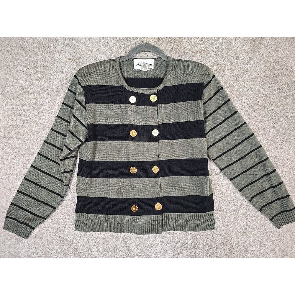 Ami Knits Vintage Sweater Cardigan USA Made Striped Professional Women's Size 12